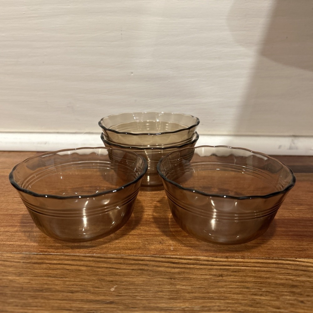Vintage Amber Pyrex Custard Cups Set of 4 #463 (6 oz, Scalloped Edge) - Rare!
